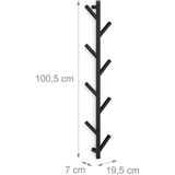 Relaxdays muur kapstok hangend - met 8 haken - boom - metaal - 100,5 x 19,5 x 7 cm - zwart