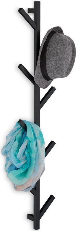 Relaxdays muur kapstok hangend - met 8 haken - boom - metaal - 100,5 x 19,5 x 7 cm - zwart