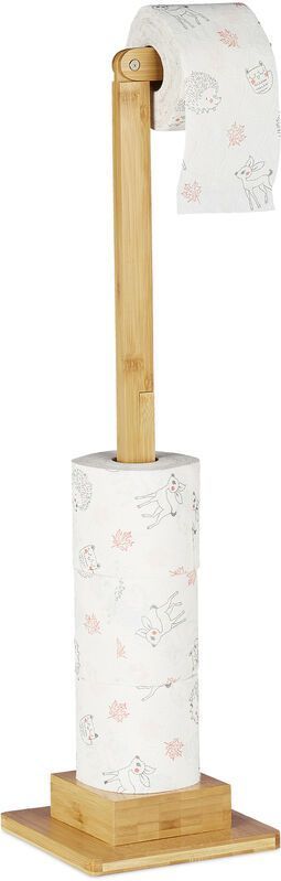 Relaxdays wc rolhouder staand - toiletrolhouder bamboe - reserverolhouder - zonder boren