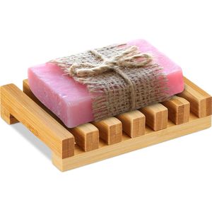 Relaxdays zeepbakje bamboe - zeepschaaltje badkamer - zeephouder - zeeprekje - hout