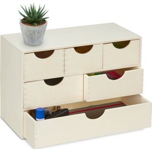 Relaxdays Miniladekast hout - ladekastje klein - kastje op bureau - bureau organizer