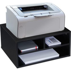 Relaxdays printerkastje bureau, 3 vakken, spaanplaat, printerstandaard, HxBxD: ca. 22,5 x 49 x 40 cm, zwart