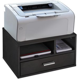 Relaxdays printerkast bureau, 3 vakken, spaanplaat, printerstandaard, HxBxD: ca. 22 x 49 x 30 cm, zwart