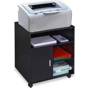 Relaxdays bureau kast met 5 vakken en deur,5 x x cm - printertafel op wieltjes - zwart