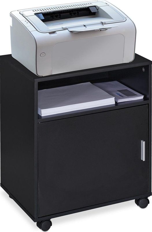 Relaxdays bureau kast met 3 vakken en deur - 57 x 48 x 34 cm - printertafel - zwart