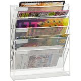 Relaxdays tijdschriftenrek muur - A4 formaat - 5 vakken - metaal - 40,5 x 32,5 x 10,5 cm - wit
