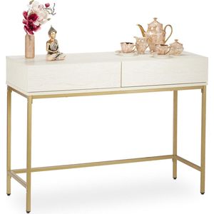 Relaxdays sidetable, 2 lades, bijzettafel hal, woonkamer, tafel in houtkleur, H x B x D: ca. 80x110x40 cm, wit