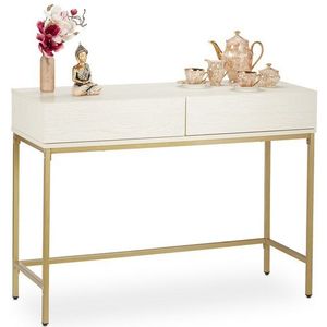wandtafel - met 2 lades - 80 x 110 x 40 cm - haltafel - staal - wit-goud