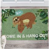 Relaxdays deurmat come in & hang out - luiaard - 60 x 40 cm - kokos - grappig - antislip - binnen en buiten