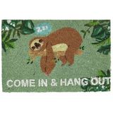 Relaxdays deurmat come in & hang out - luiaard - 60 x 40 cm - kokos - grappig - antislip - binnen en buiten