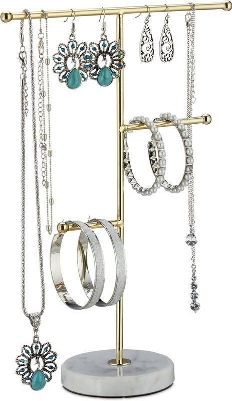 Relaxdays sieradenhouder ketting - goud - sieradenrekje - sieraden standaard - metaal