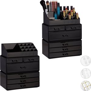 Relaxdays 2x make up organizer 6 lades - acryl cosmeticahouder zwart - make-up cosmetica