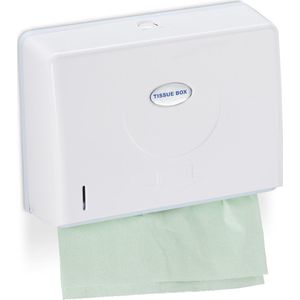 Relaxdays handdoekdispenser muur, voor H2 papieren handdoekjes, vouwhanddoekdispenser, HxBxD 20,5 x 27,5 x 10 cm, wit