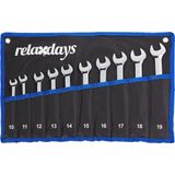 Relaxdays ringratelsleutelset - 10-delig - steek- en ringsleutel - met ratel en kantelbare kop - 10-19 mm