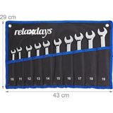 Relaxdays ringratelsleutelset - 10-delig - steek- en ringsleutel - met ratel en kantelbare kop - 10-19 mm