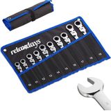 Relaxdays ringratelsleutelset - 10-delig - steek- en ringsleutel - met ratel en kantelbare kop - 10-19 mm