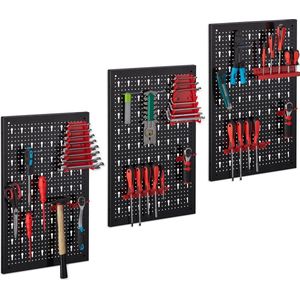 Relaxdays gereedschapswand - 3-delig - met haken set - 60 x 39 cm - gereedschapsbord - gereedschapshouder