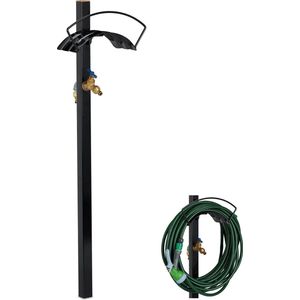 buitenkraan met tuinslanghouder - 2x 3/4"" koppeling - voor 45m slang - staal - 107,5x33x18,5 cm - zwart