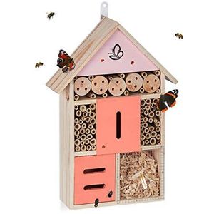 Relaxdays insectenhotel, nestkast voor bijen & lieveheersbeestjes, bijenhotel hangend HxBxD 48 x 31 x 10 cm, natuur