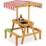 Relaxdays speeltafel kinderen met dak - picknicktafel - zandtafel - tuin - tuintafel