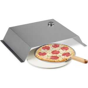 Relaxdays BBQ pizzasteen - pizzaschep - stolp - barbecue pizzaoven - thermometer - 33 cm