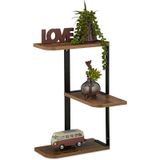 Relaxdays hoek wandrek - 3 planken - 42,5 x 26,5 x 26,5 cm - MDF - metaal - voor woonkamer of keuken