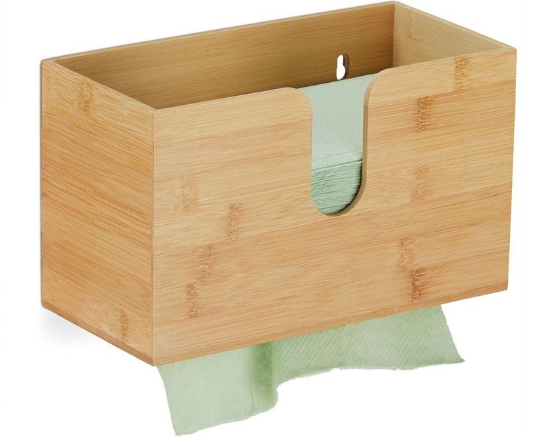 Relaxdays handdoekdispenser bamboe - voor papieren handdoekjes - vouwhanddoekdispenser