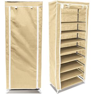 Relaxdays 2x schoenenkast stof - opvouwbaar schoenenrek - 9 laags - hoog - beige