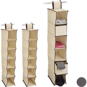 Relaxdays 3x hangende organizer - stof - hangende opberger - 6 vakken - beige