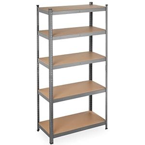 Relaxdays stellingkast - 875 kg - staal - 180 x 90 x 45 cm - 5 etages - steeksysteem - garage - grijs