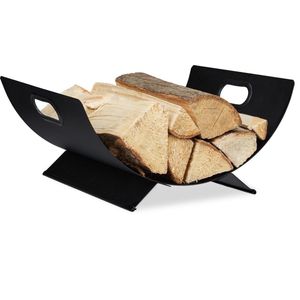 Relaxdays houtmand haardhout metaal - houtopslag voor binnen - mand brandhout - zwart