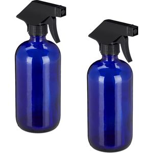 Relaxdays spuitflesjes hervulbaar - glas - 2 stuks 500 ml - navulbaar - mist en straal - voor haar