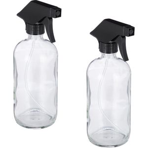 Relaxdays spuitfles - glas - 2 x 500 ml - navulbaar - mist en straal - voor haar - leeg - doorzichtig