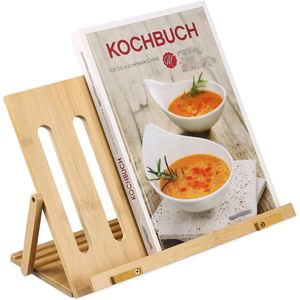 Relaxdays Boekenstandaard Bamboe - Verstelbaar - Kookboekstandaard Hoog - Tabletstandaard
