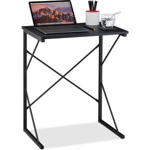 Relaxdays laptoptafel klein, HxBxD 75 x 60 x 40 cm, compacte computertafel, laptop bureau, MDF & metaal, zwart
