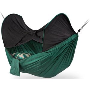 Relaxdays Hangmat met klamboe - outdoor hangmat - met muggennet - 1-persoons - groen/zwart