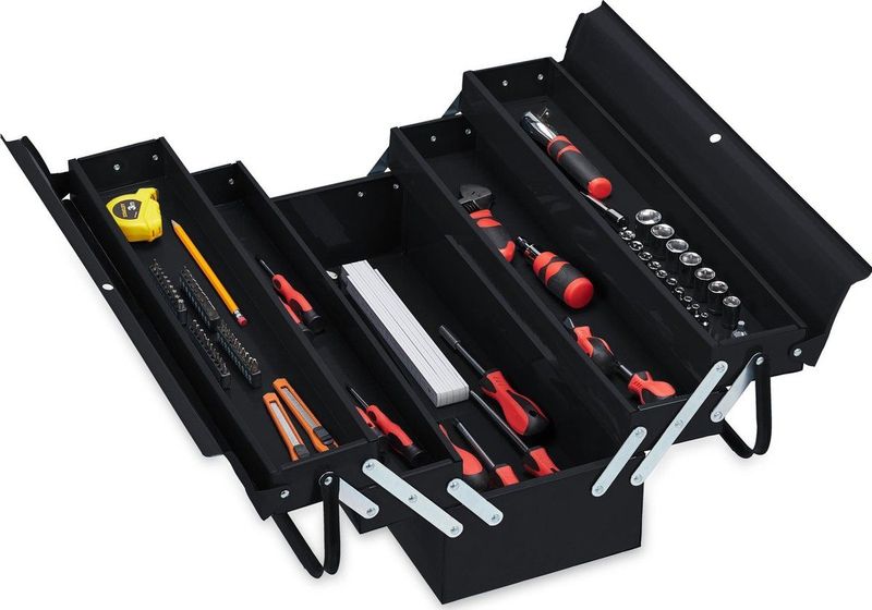 Gereedschapskoffer - Staal - Zwart - Uitschuifbaar - Afsluitbaar