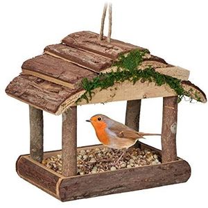 Relaxdays vogelvoederhuisje hangend, hout, HBD: 19 x 22 x 16,5 cm, tuin & terras, vogelhuisje voor tuinvogels, natuur