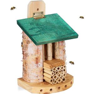 Relaxdays insectenhotel, nestkast voor wilde bijen & wespen, tuin, balkon, bijenhotel HxBxD 22,5x16x8,5 cm, natuur-groen