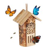 Relaxdays insectenhotel klein, nestkast voor wilde bijen & vlinders, hangend of staand, tuin, HBD: 20x13,5x10 cm, natuur