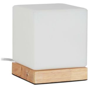 Relaxdays tafellamp kubus - nachtlamp - vensterbank - sfeerlamp - melkglas - E14 fitting