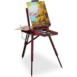 Relaxdays Kofferstaffelei Holz, 35-tlg., inkl. Pinsel Set, Mischpalette, Leinwand, Wasser-, Öl- und Acrylfarben, braun