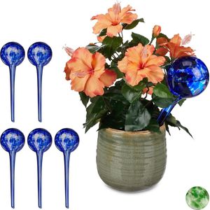 6 x waterdruppelaar glas - watergeefsysteem - waterbollen - Ø 9 cm - blauw