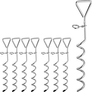 8 x schroefharingen, haringen voor tent, voor zachte & normale bodem, hondenanker, 42 cm lang, zilver