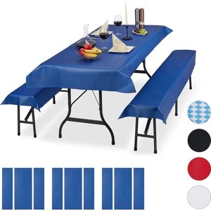 Relaxdays 12 x tafelkleed biertafel en banken - hoezen set biertent - 250 x 100 cm - blauw