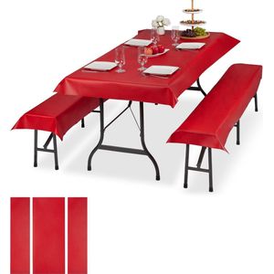 Relaxdays 6 x tafelkleed biertafel en banken - hoezen set biertent - 250 x 100 cm rood