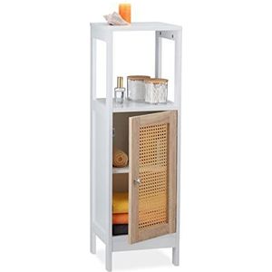 Relaxdays opbergkast badkamer - met deur - 3 vakken - 96,5 x 30 x 30 cm - smal - rotan look