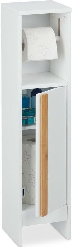 Relaxdays toiletrolhouder staand - wit - badkamerkast klein - toiletkast smal - landelijk