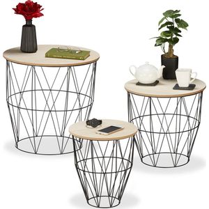 bijzettafel met opbergruimte - set van 3 - metalen frame - draadmand - woonkamer