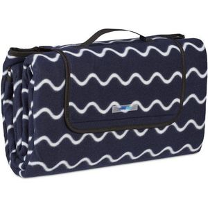 Relaxdays picknickkleed fleece - 200 x 200 cm - xxl - opvouwbaar - waterdicht - donkerblauw-wit